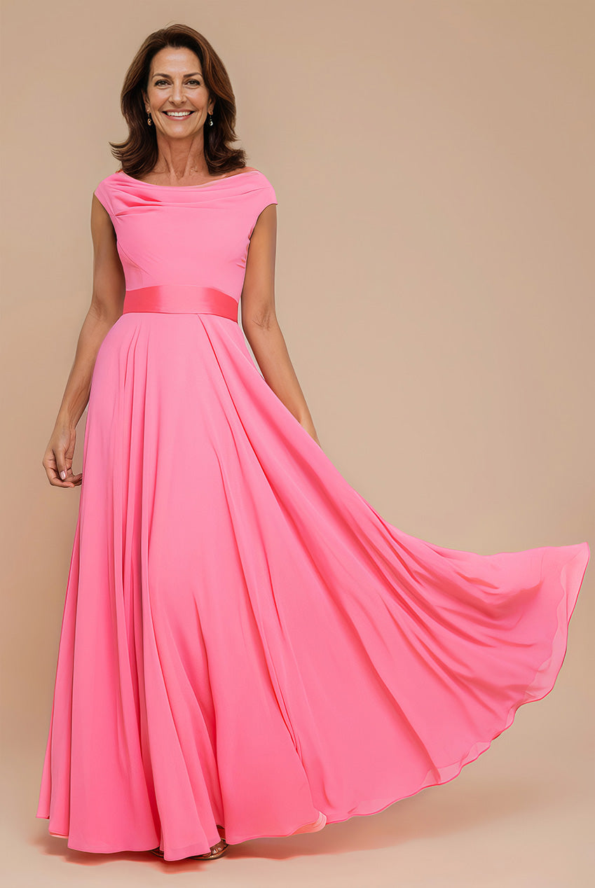 Cowl Neck A-Line Chiffon Maxi Dress - Coral DR3335M