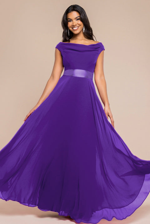 Cowl Neck Chiffon Maxi Dress - Purple by Goddiva