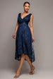 Pleated Satin Bodice High And Low Dress - Navy by Goddiva