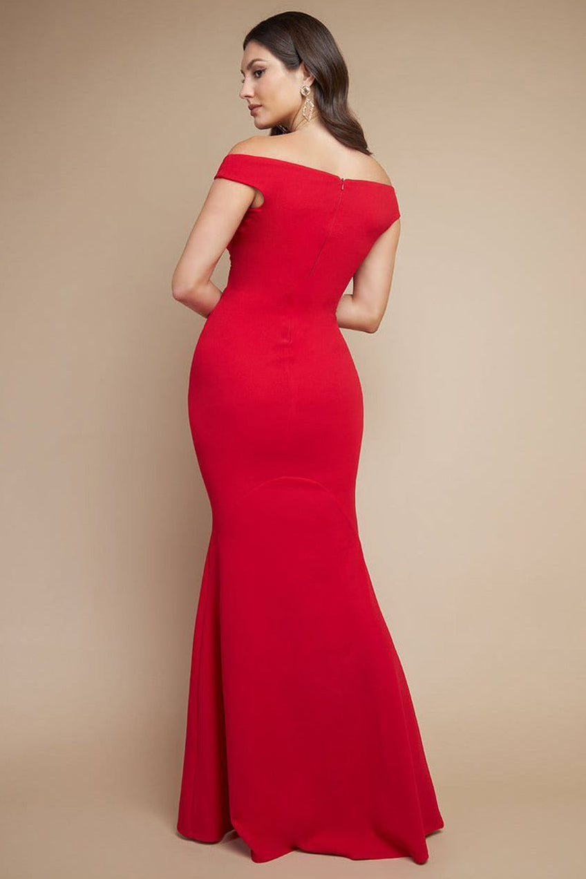 Off The Shoulder Scuba Maxi Dress - Red DR3339