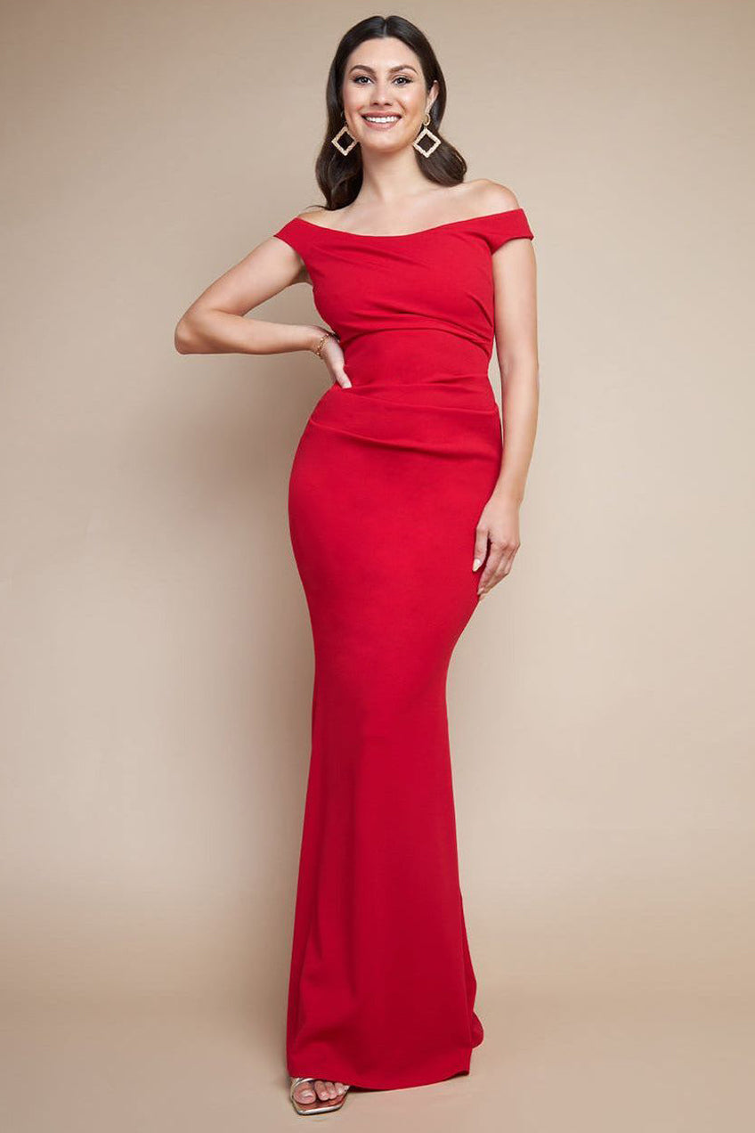 Off The Shoulder Scuba Maxi Dress - Red DR3339