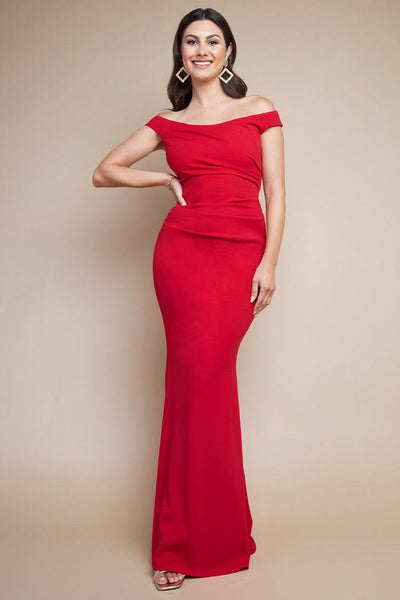 Red - Off The Shoulder Scuba Maxi Dress - Red by Goddiva