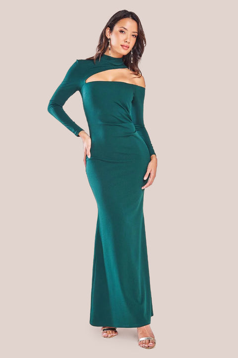 Cutout Scuba Crepe Maxi Dress - Emerald Green DR3402