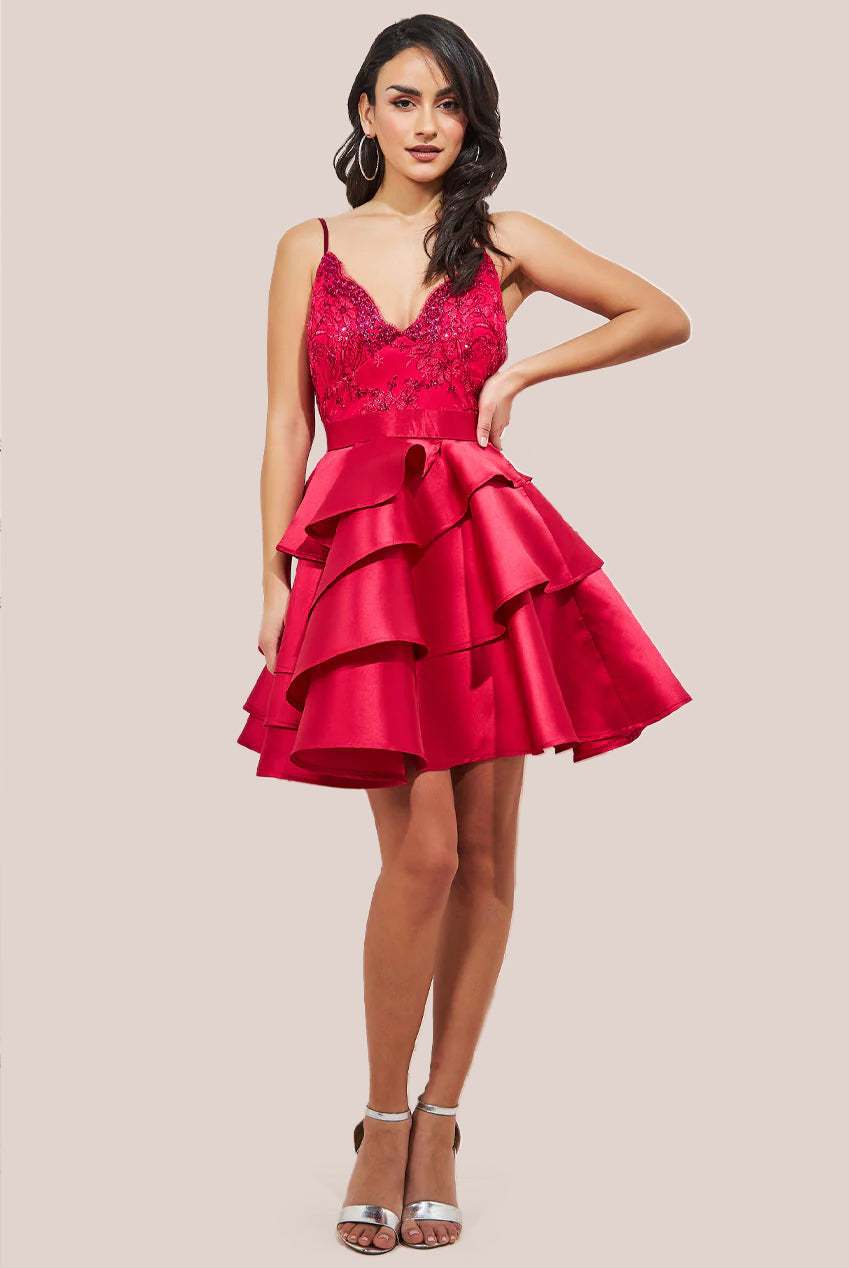 Layered Frilled Mini Dress - Hot Pink DR3403