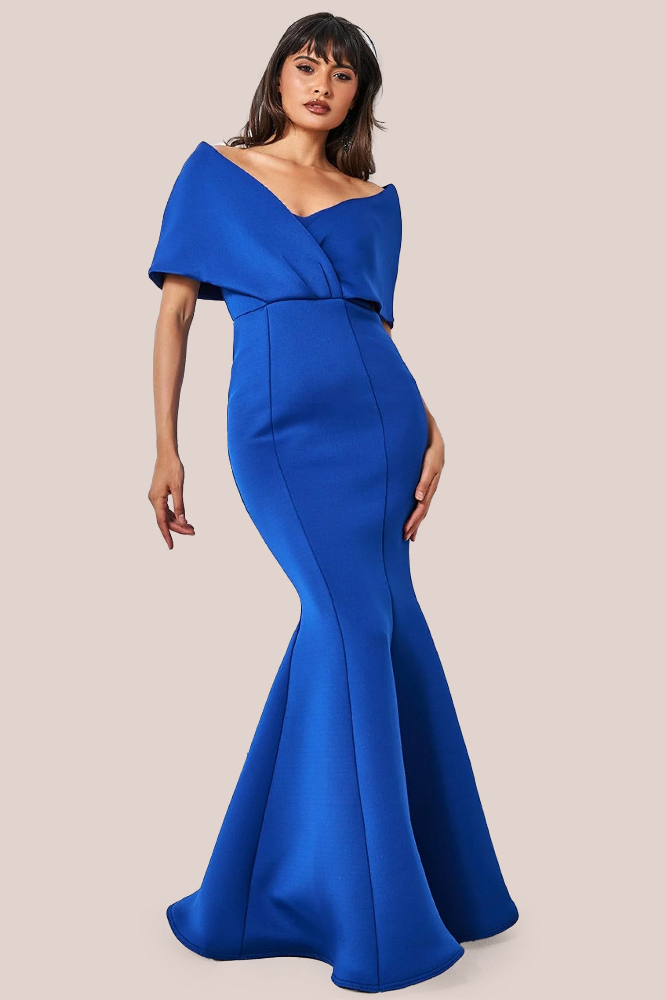 Off The Shoulder Scuba Foam Maxi - Royal Blue DR3408