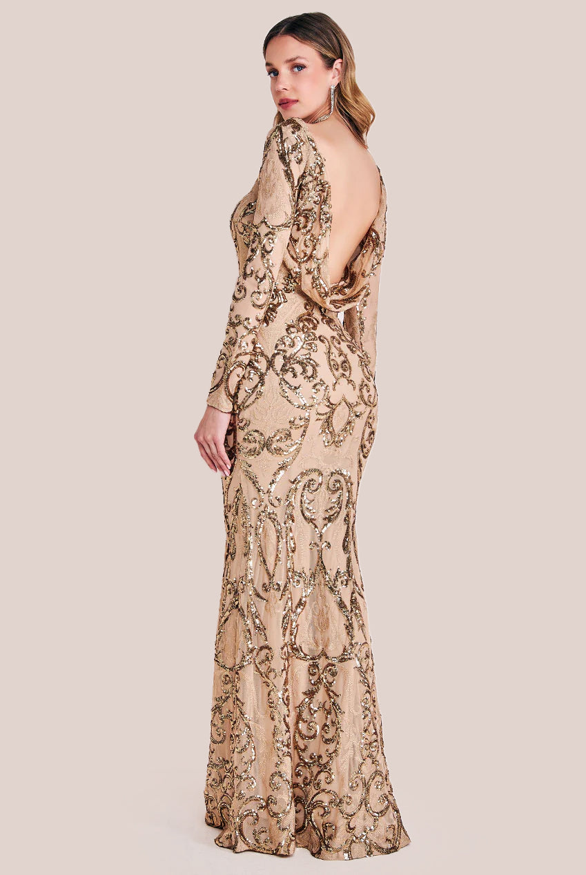 Sequin Cowl Back Maxi -  Champagne DR3420