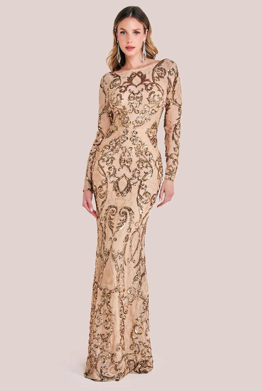 Sequin Cowl Back Maxi -  Champagne DR3420