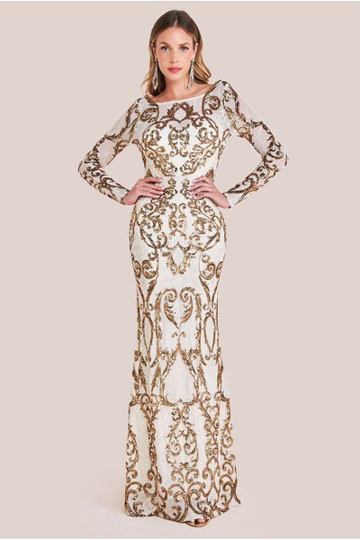 Cream - Sequin Cowl Back Maxi -  Cream by Goddiva