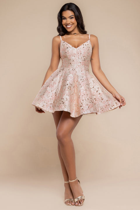 Jacquard Sleeveless A-line Mini Dress - Blush Pink by Goddiva