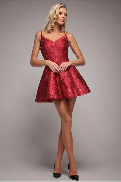 Jacquard Sleeveless A-line Mini Dress - Red by Goddiva