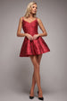 Jacquard Sleeveless A-line Mini Dress - Red by Goddiva