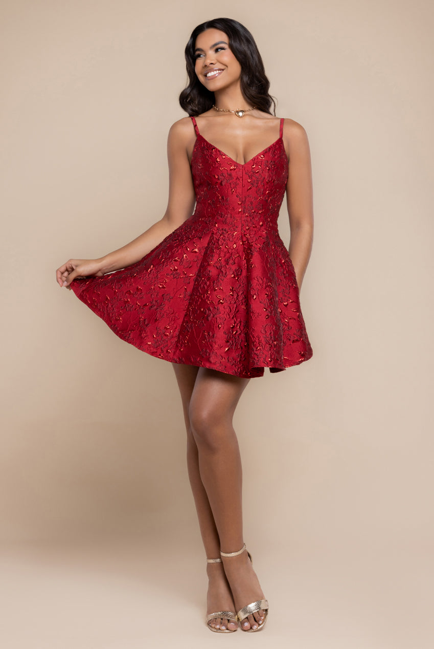 Jacquard Sleeveless A-line Mini Dress - Red DR3433