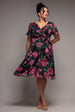 Floral Print Wrap Chiffon Midi Dress - Black Floral by Goddiva Plus