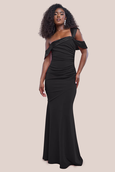 Off The Shoulder Satin Band Maxi Dress - Black