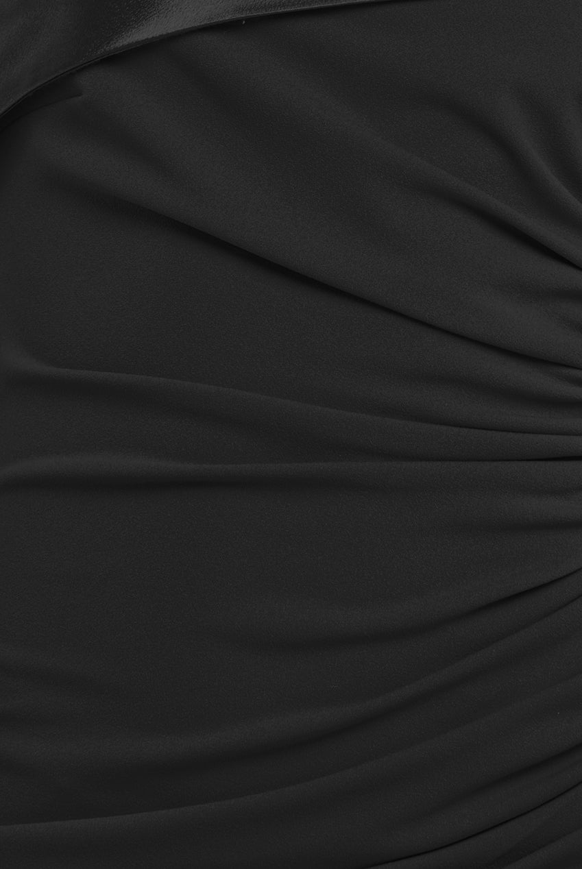One Shoulder Satin Band Maxi Dress - Black DR3454