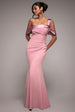 One Shoulder Satin Band Maxi Dress - Rose Pink by Goddiva