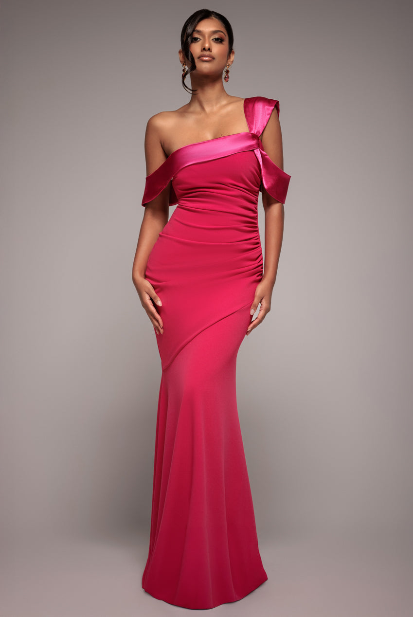 One Shoulder Satin Band Maxi Dress - Magenta DR3454