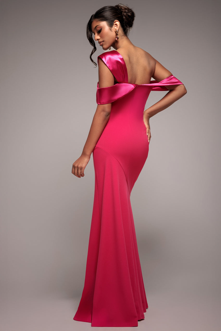 One Shoulder Satin Band Maxi Dress - Magenta DR3454