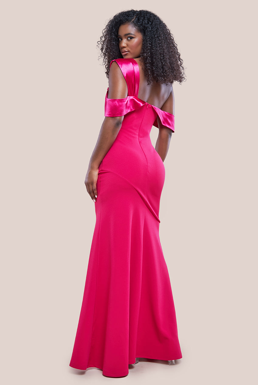 One Shoulder Satin Band Maxi Dress - Magenta DR3454