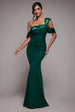 One Shoulder Satin Band Maxi Dress - Emerald Green by Goddiva