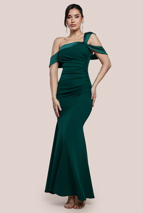 One Shoulder Satin Band Maxi Dress - Emerald Green DR3454