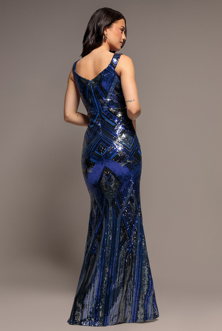 Geometric Sequin Sleeveless Maxi - Royal Blue DR3461