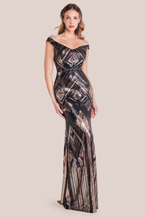 Geometric Sequin Sleeveless Maxi - Black DR3461