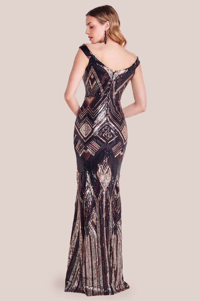 Geometric Sequin Sleeveless Maxi - Black DR3461