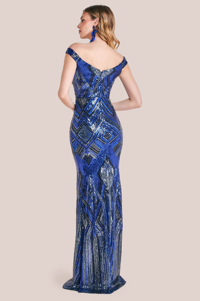 Geometric Sequin Sleeveless Maxi - Royal Blue DR3461