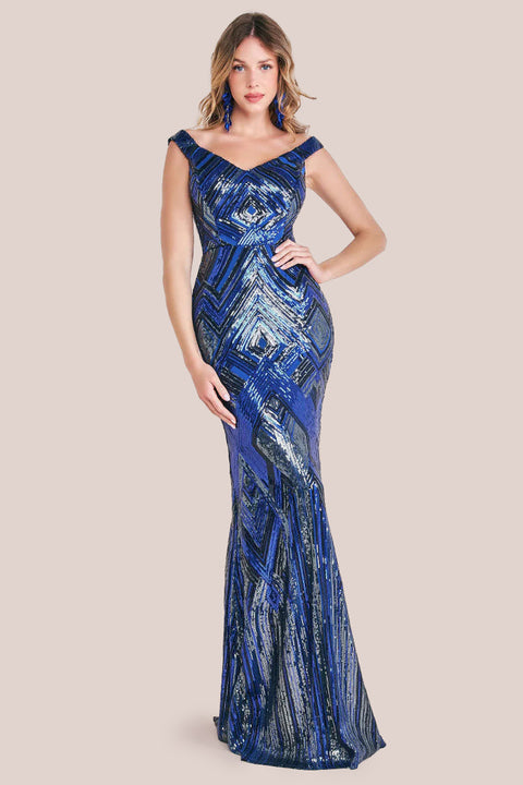 Geometric Sequin Sleeveless Maxi - Royal Blue DR3461