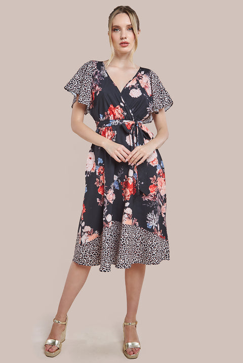 Flutter Sleeve Printed Midi Dress - Leopard Print DR3462