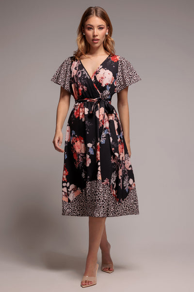 Leopard Print - Flutter Sleeve Printed Midi Dress - Leopard Print by Goddiva
