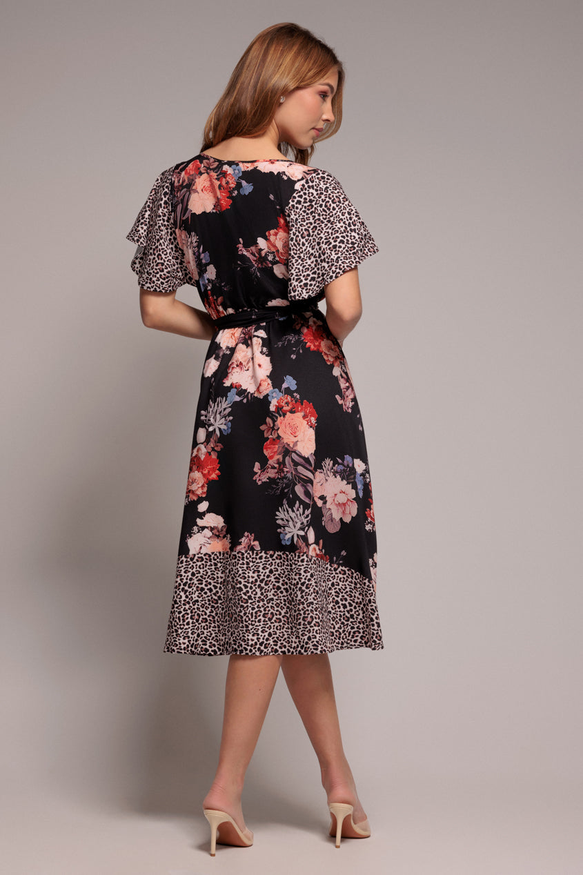 Flutter Sleeve Printed Midi Dress - Leopard Print DR3462