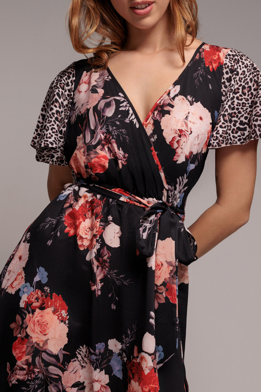 Flutter Sleeve Printed Midi Dress - Leopard Print DR3462