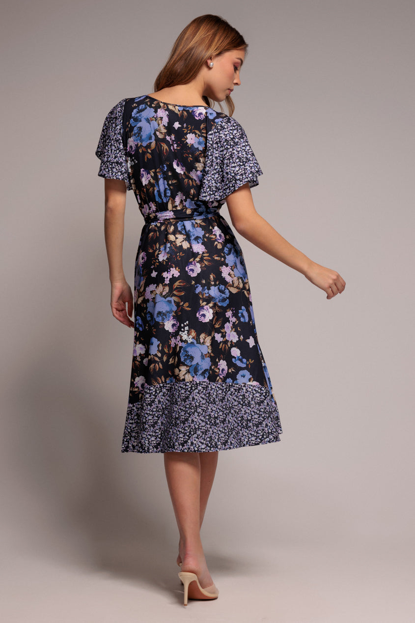 Flutter Sleeve Printed Midi Dress - Navy Print DR3462