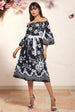 Goddiva Printed Off The Shoulder Midi Dress - Black