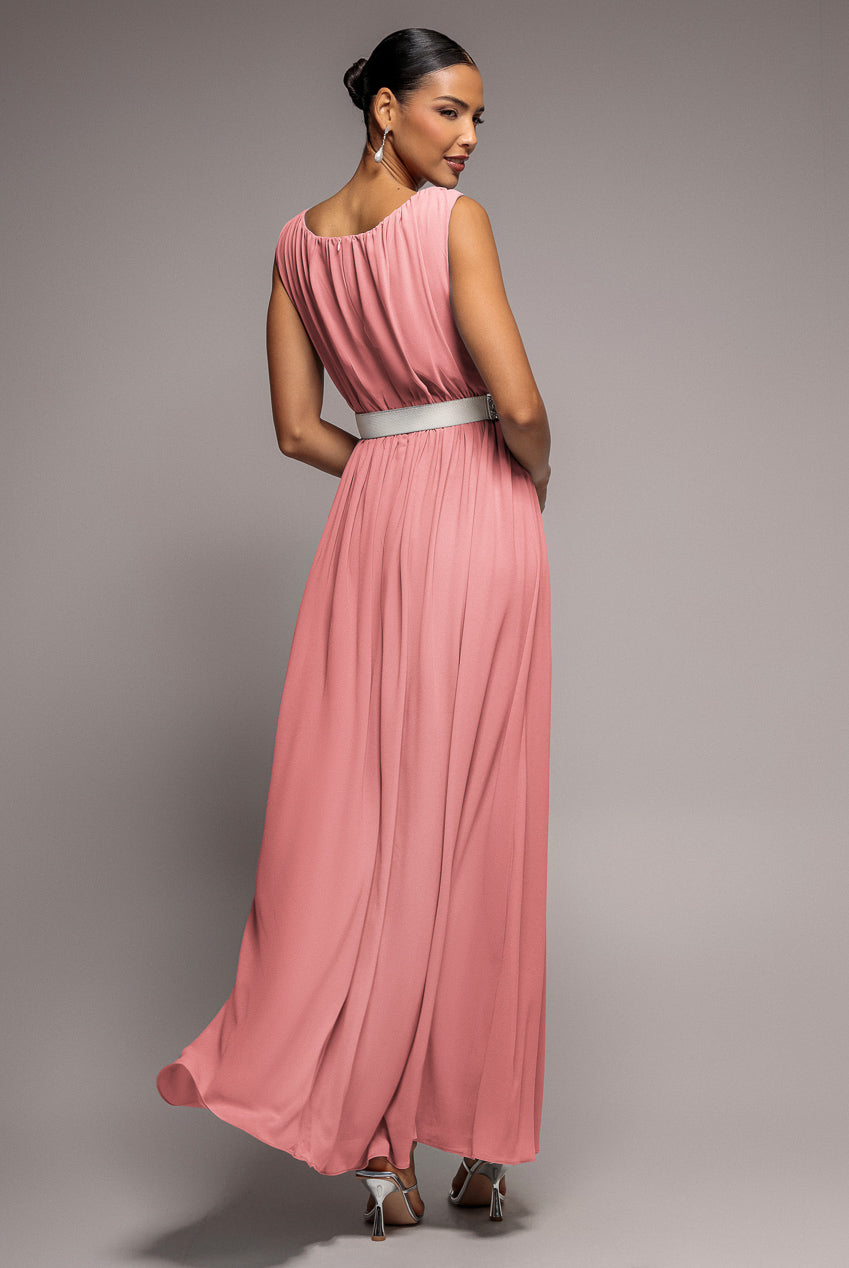Chiffon Maxi With Embellished Belt - Peach DR3472