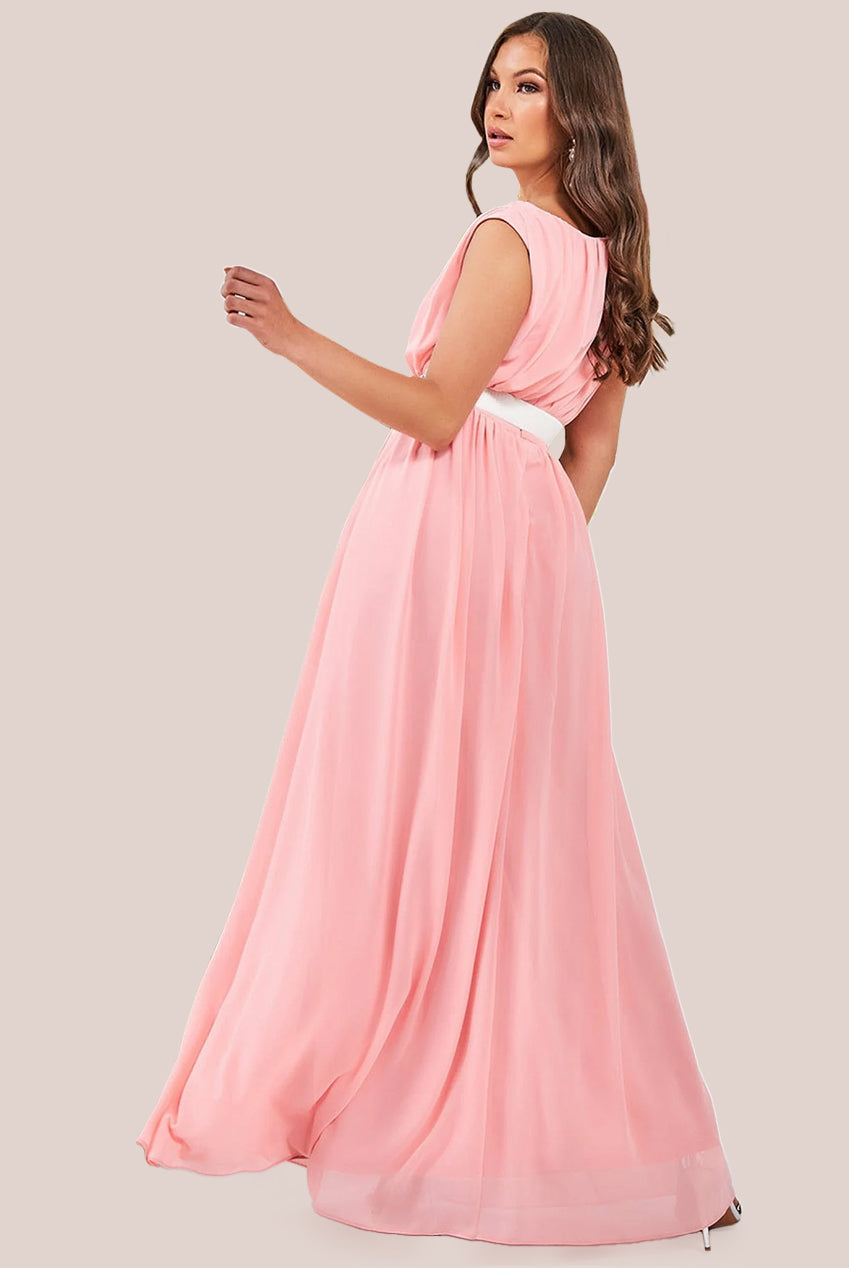 Chiffon Maxi With Embellished Belt - Peach DR3472