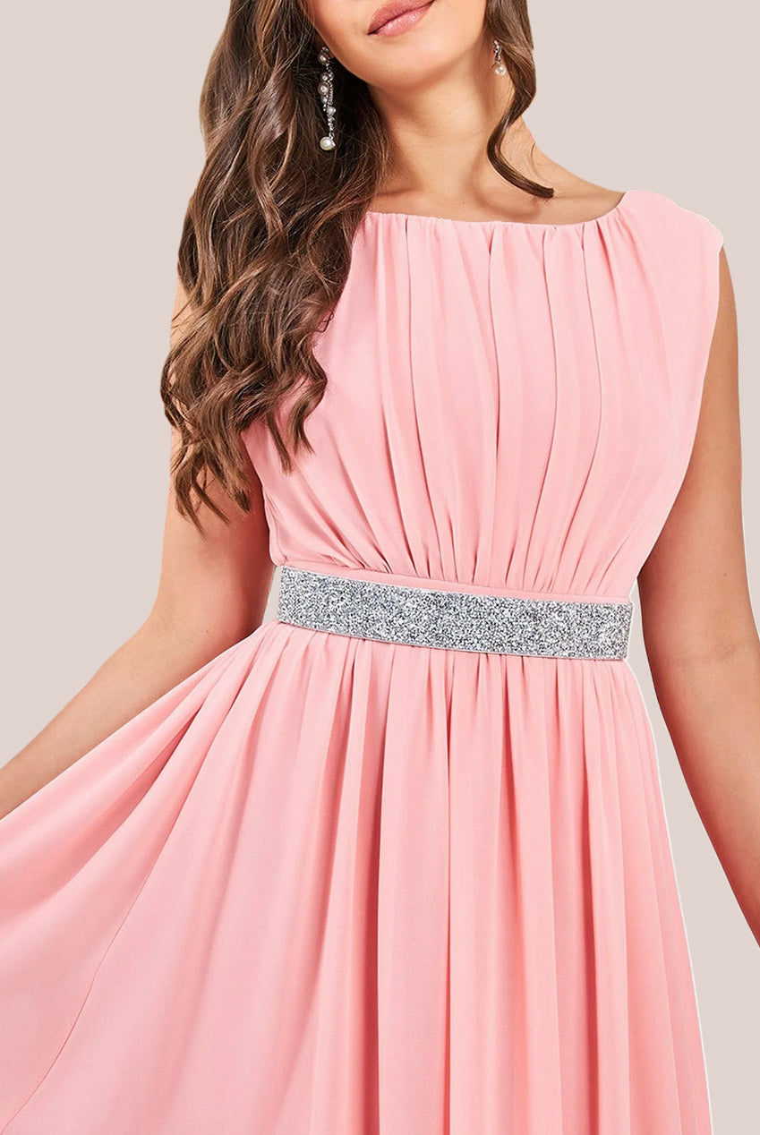 Chiffon Maxi With Embellished Belt - Peach DR3472