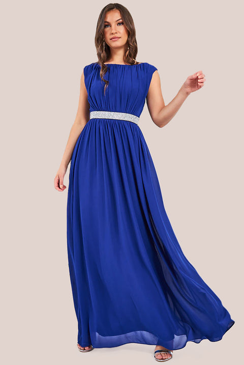 Chiffon Maxi With Embellished Belt - Royal Blue by Goddiva