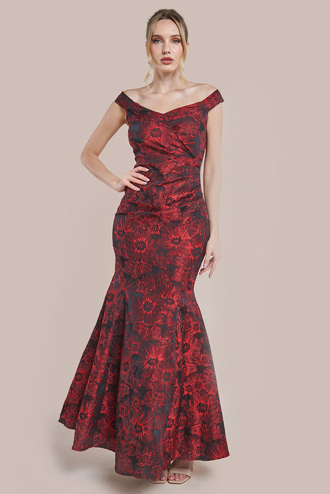 Bardot Jacquard Maxi Dress - Wine by Goddiva