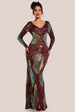 Contrast Sequin Long Sleeve Maxi Dress - Wine by Goddiva