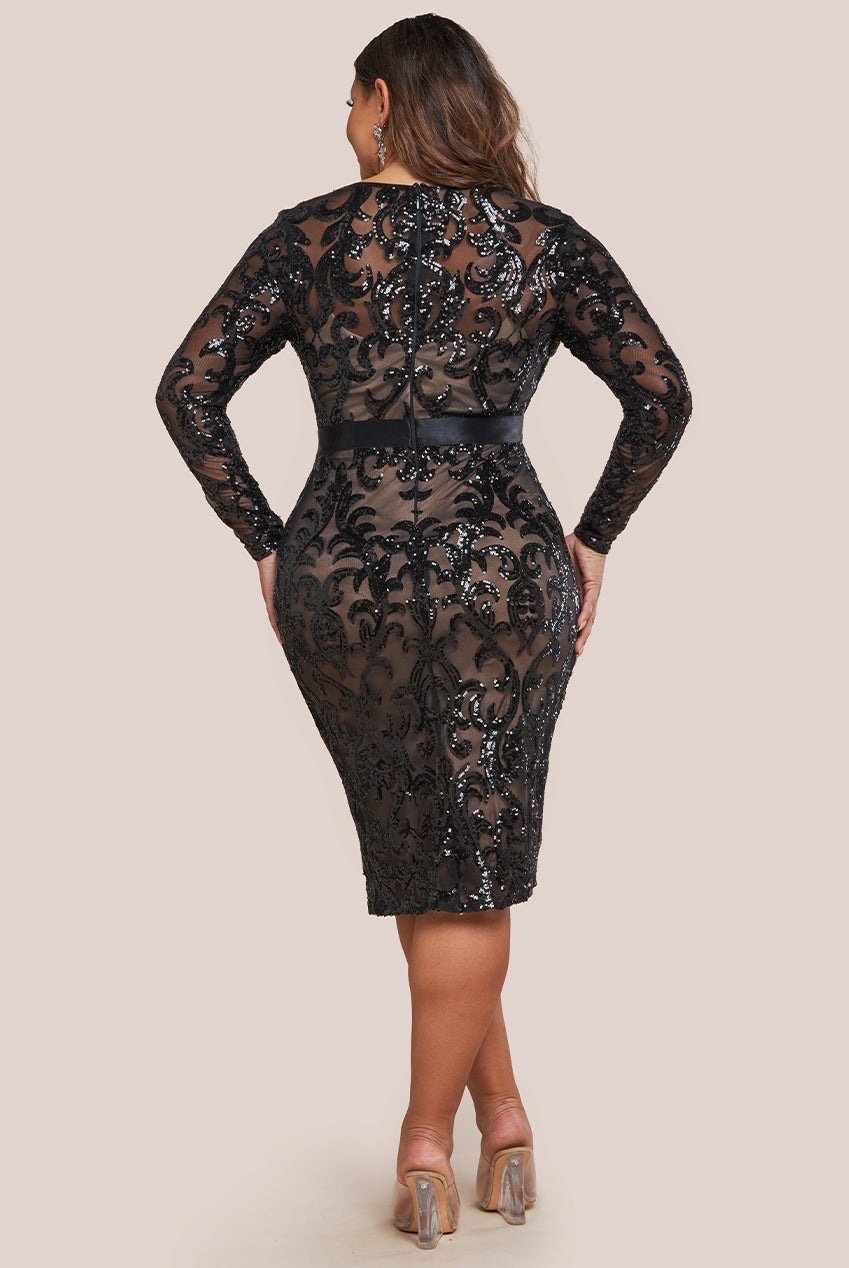 Sequin & Mesh Midi Dress - Black DR3476P