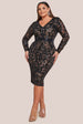 Goddiva Plus Sequin & Mesh Midi Dress - Black