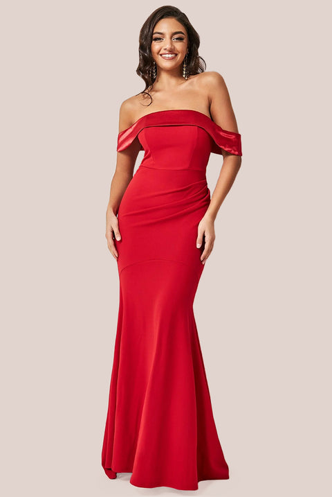 Satin Band Bandeau Maxi Dress - Red DR3477