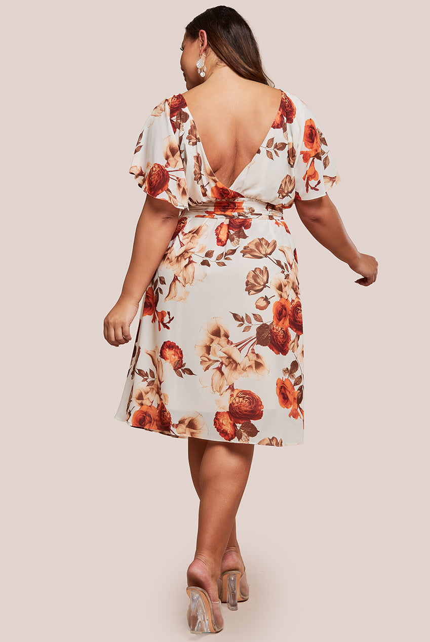 Wrap Back Flutter Sleeve Midi Dress - Beige DR3480P