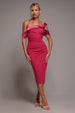 One Shoulder Satin Band Bodycon Midi Dress - Magenta by Goddiva