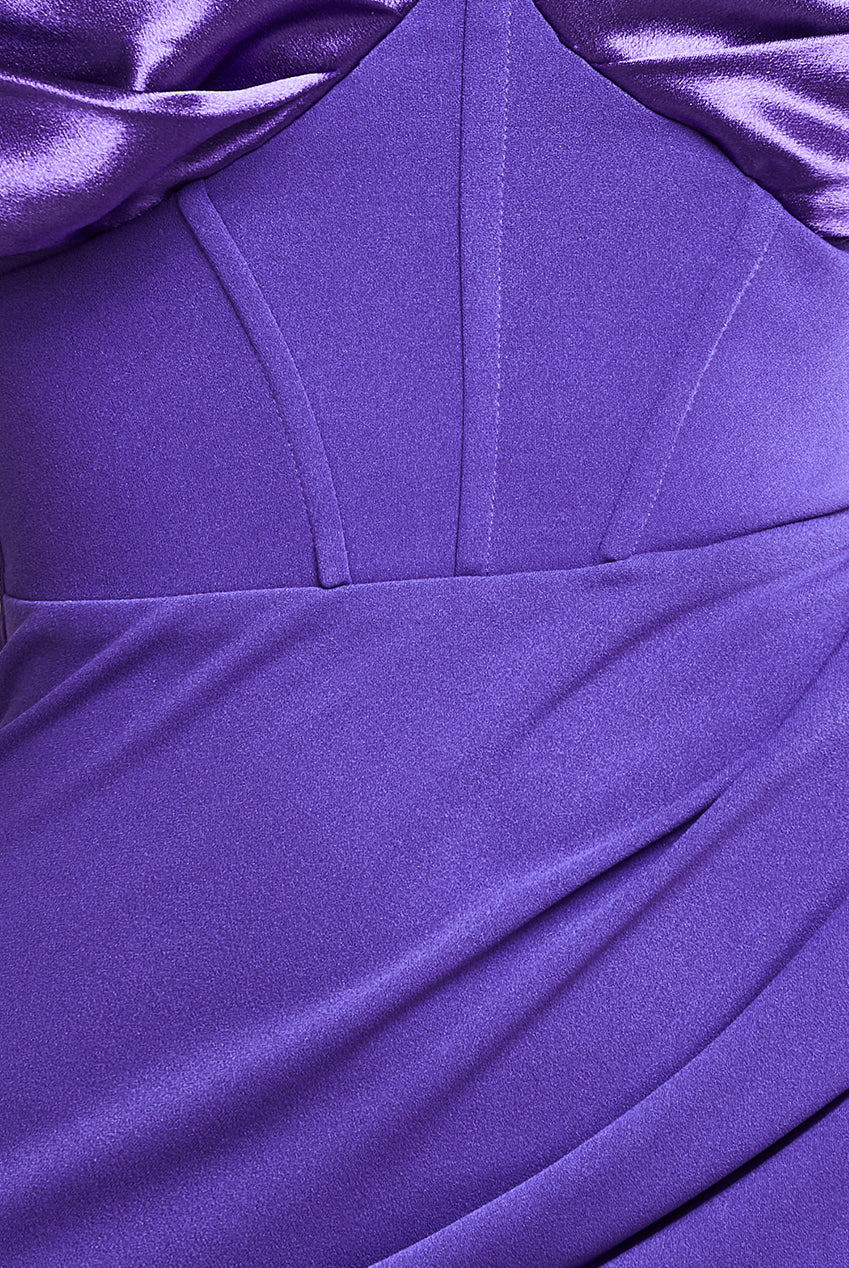 Satin & Scuba Off The Shoulder Midi Dress - Purple DR3484