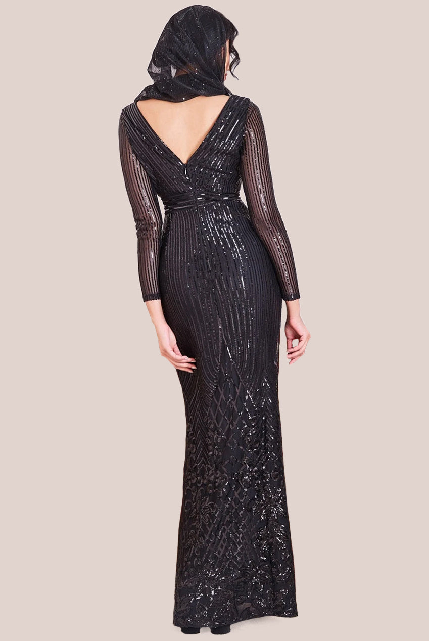 Modesty Sequin Wrap Maxi Dress - Black DR3485MOD