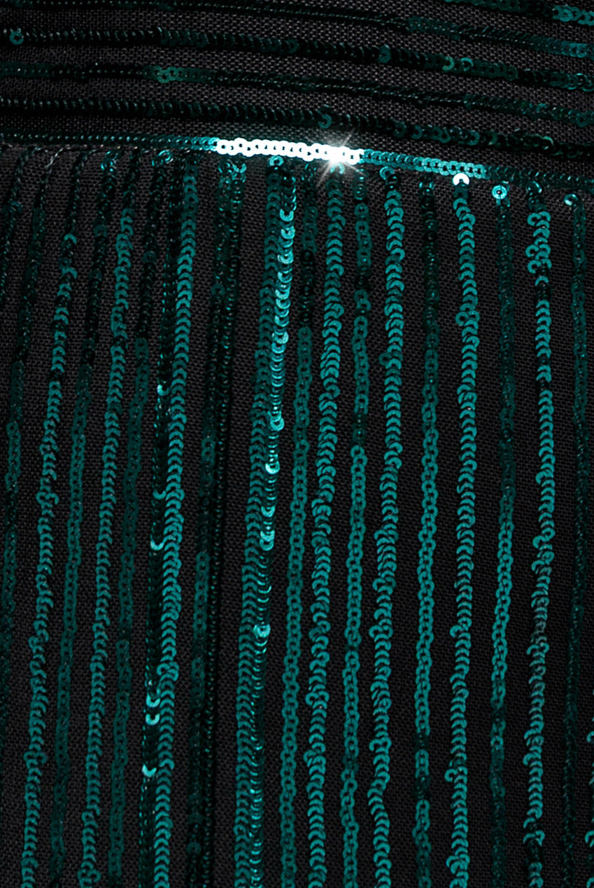 Long Sleeve Sequin V Wrap Maxi Dress - Emerald Green DR3485PLUS